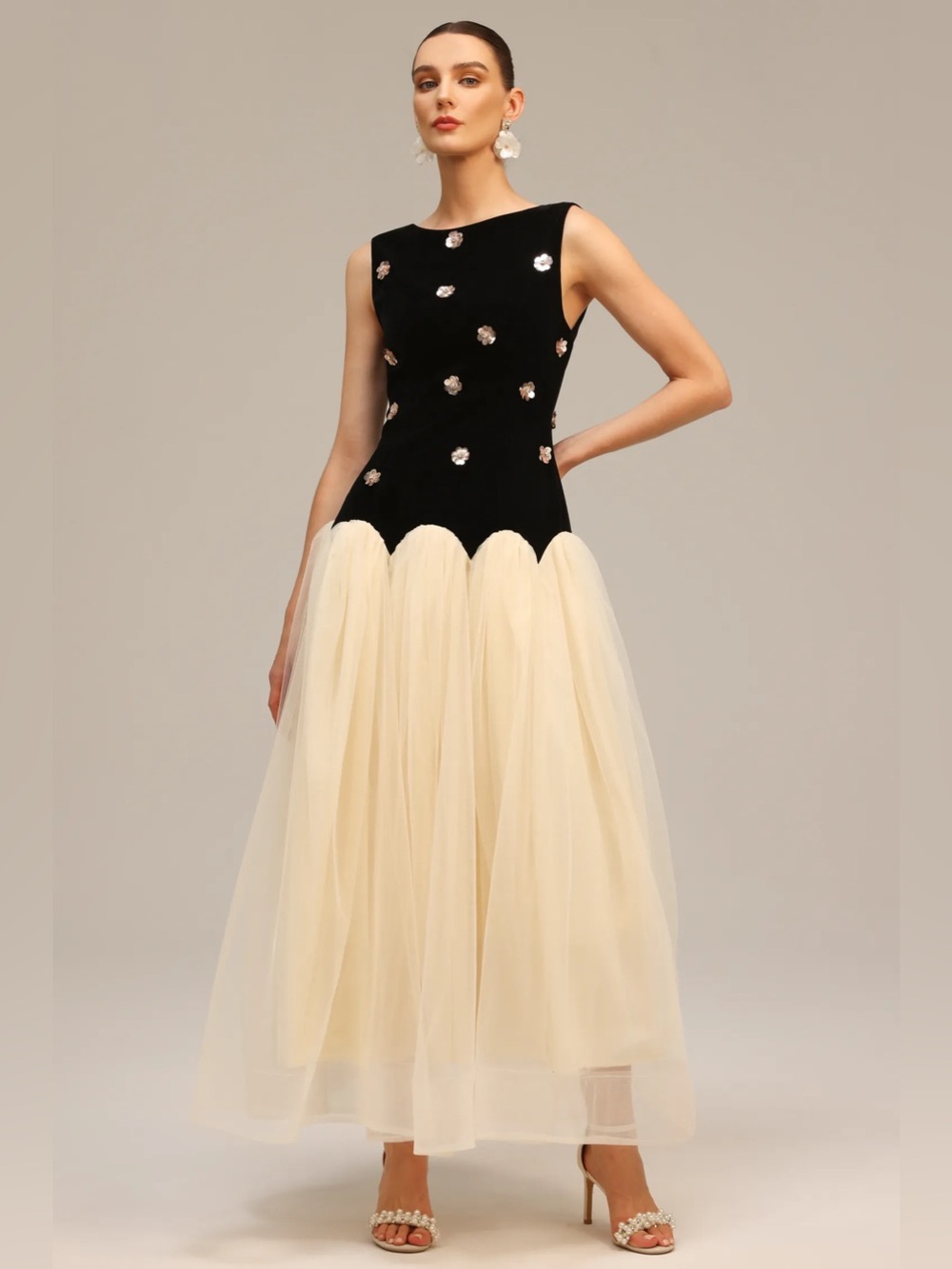 Bella Barnett Roto Sleeveless Sequin Flowers Maxi Dress